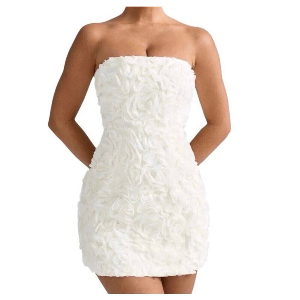Oh Polly White Rosette Strapless Mini Dress Bridal Coquette NWT US 4 - Picture 9 of 16